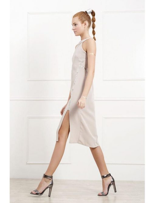 μπεζ φόρεμα μίντι