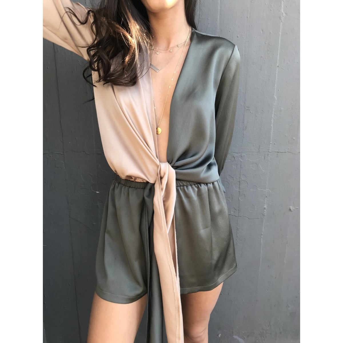 deep v neck silky playsuit