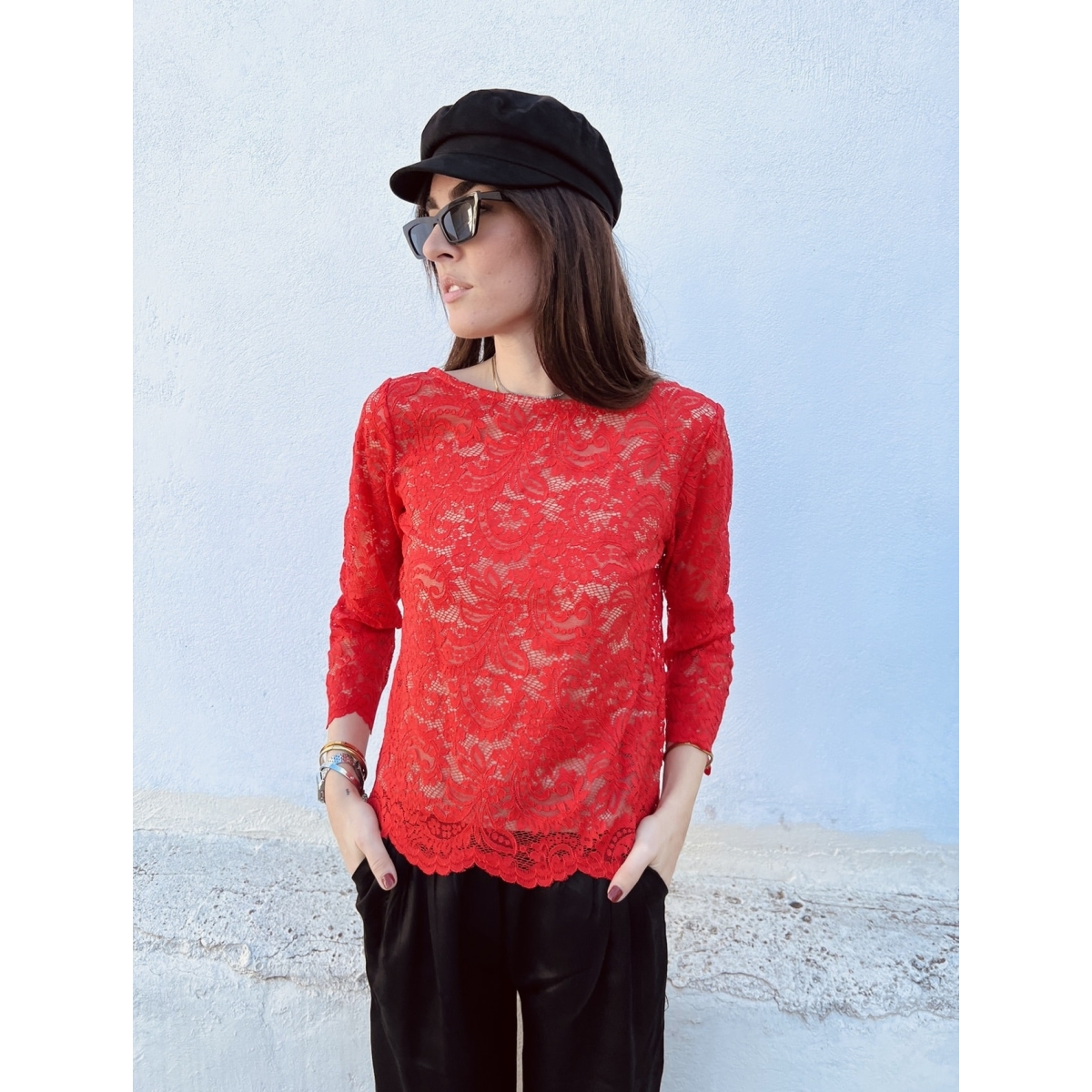 MANIA RED LACE TOP