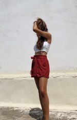 REINVENT HIGH WAIST LINEN SHORTS AKAI