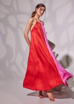 long pleated dress silk