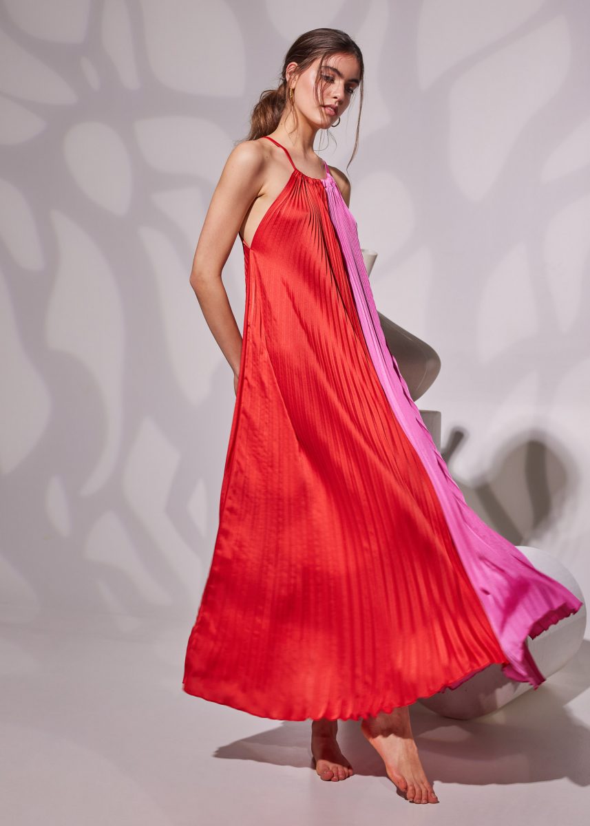 long pleated dress silk