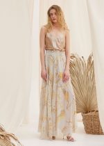 gold slip dress inside a maxi skirt