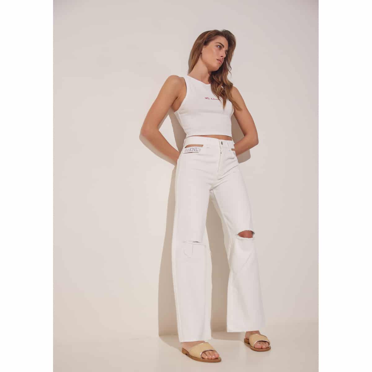 cut-out flare jeans off white