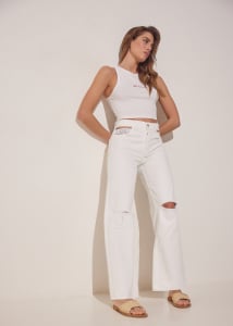 cut-out flare jeans off white