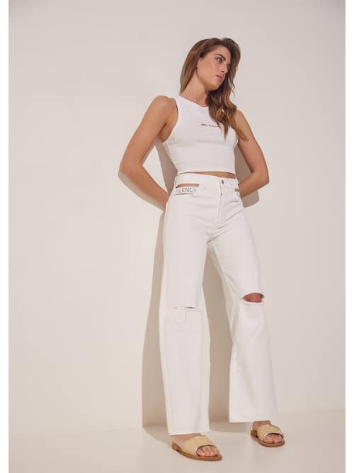 cut-out flare jeans off white