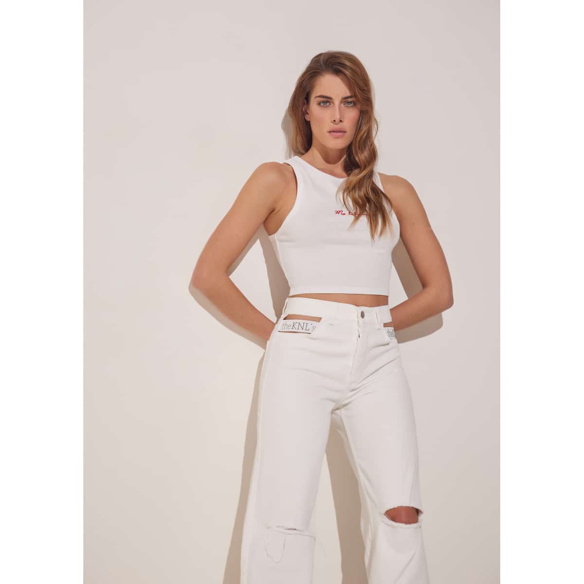 cut-out flare jeans off white