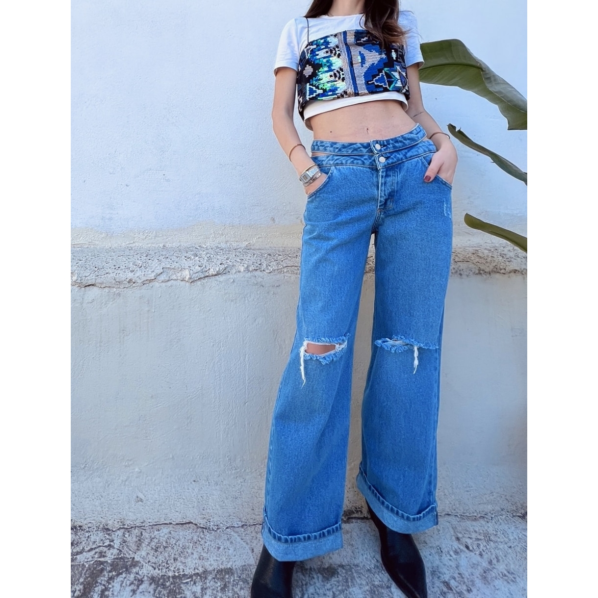 BOUNDLE WIDE LEGS BLUE JEANS