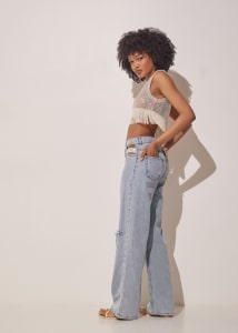 OUTBURST CUT OUT FLARE JEANS LIGHT BLUE WASH