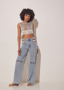 OUTBURST CUT OUT FLARE JEANS LIGHT BLUE WASH