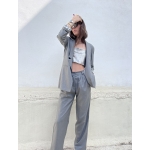 PLOT STRAIGHT LEG PANTS WOOL GREY