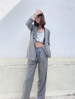 PLOT STRAIGHT LEG PANTS WOOL GREY