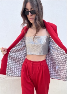 MAROON SPARKLY SEQUIN TOP SILVER