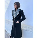 HEAT WOOL COAT BLACK WITH PRINTED LAPELS