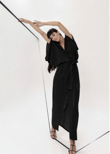 MEROU WRAP DRESS BLACK LUREX