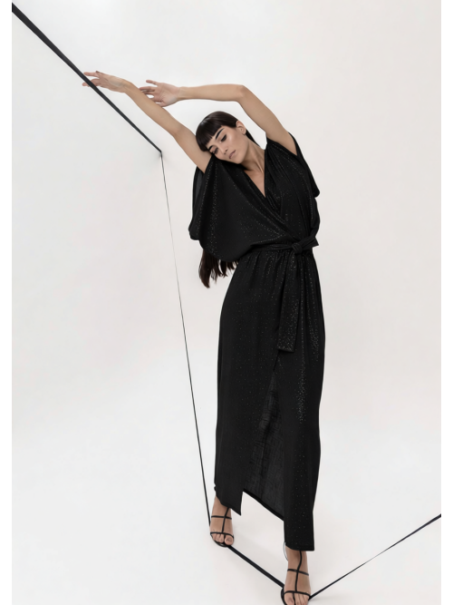 MEROU WRAP DRESS BLACK LUREX