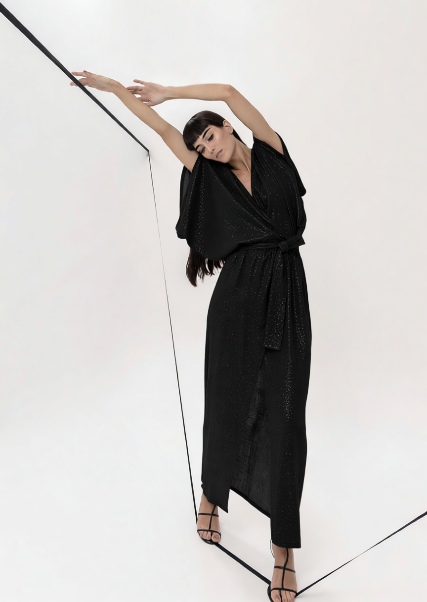 MEROU WRAP DRESS BLACK LUREX MEROU WRAP DRESS BLACK LUREX