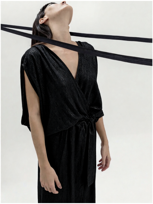 MEROU WRAP DRESS BLACK LUREX