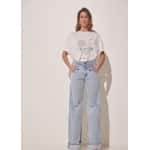 double belt wide legs women's light blue jeans