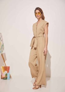 CONFIDENCE LINEN JUMPSUIT BEIGE STRIPED