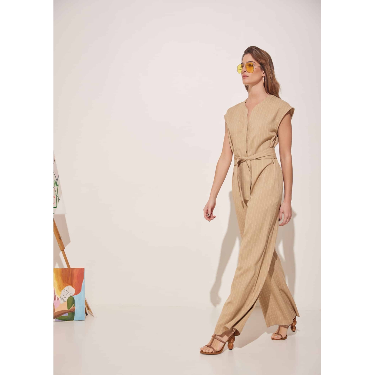 CONFIDENCE LINEN JUMPSUIT BEIGE STRIPED