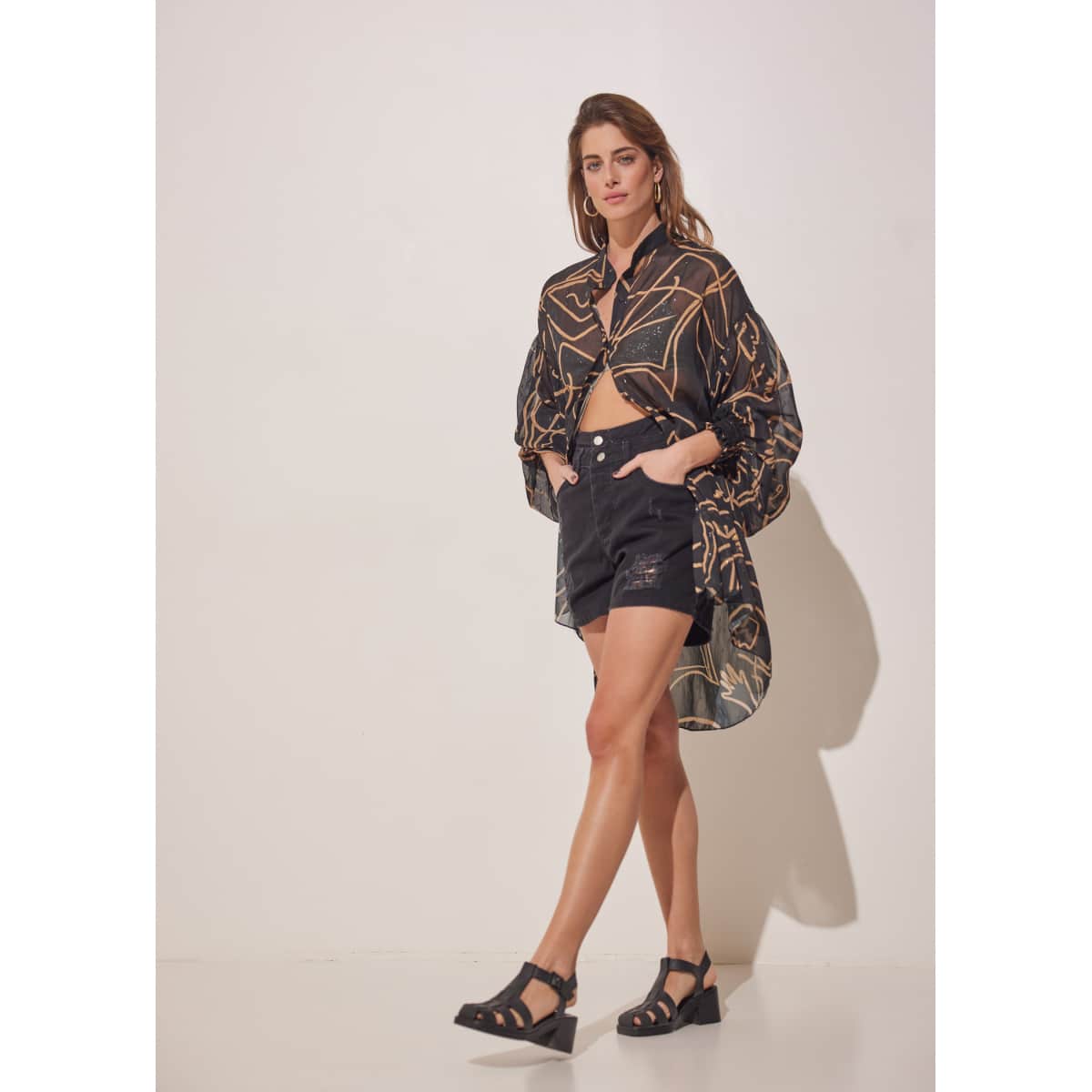 PRINTED SILK SHIRT BLACK PRINT