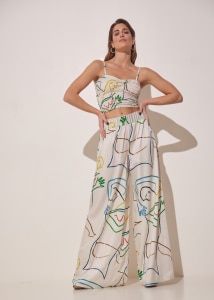 RHEA PRINTED SATIN WIDE LEG PANTS INTIMACY