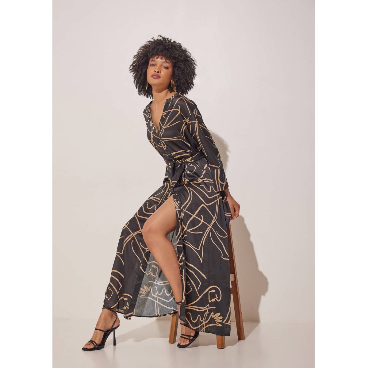 SATIN MAXI DRESS PRINT BLACK INTIMACY