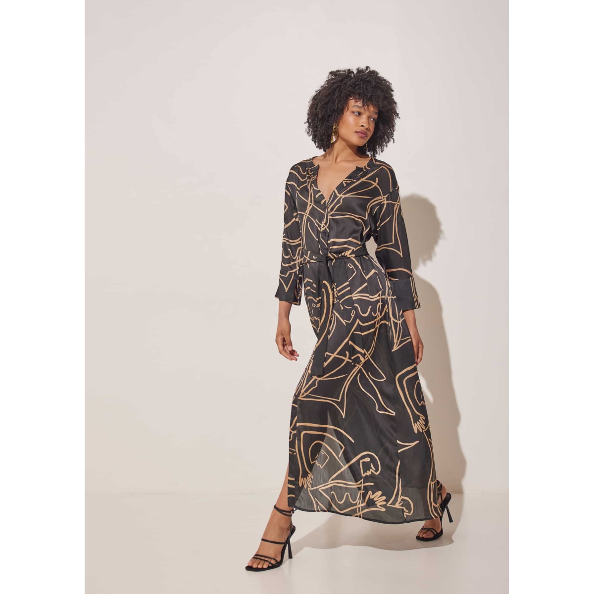 SATIN MAXI DRESS PRINT BLACK INTIMACY