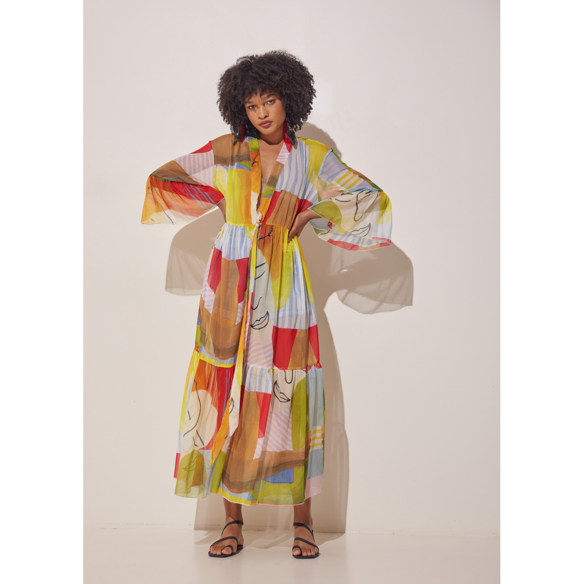 HERMIS SILK LONG KAFTAN HUG PRINTED