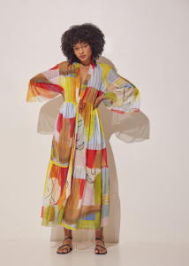 HERMIS SILK LONG KAFTAN HUG PRINTED