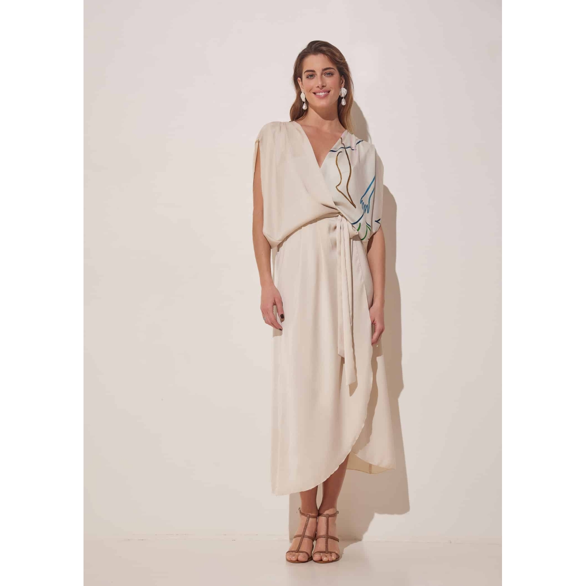 SILK MIDI WRAP DRESS IVORY