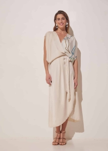 SILK MIDI WRAP DRESS IVORY