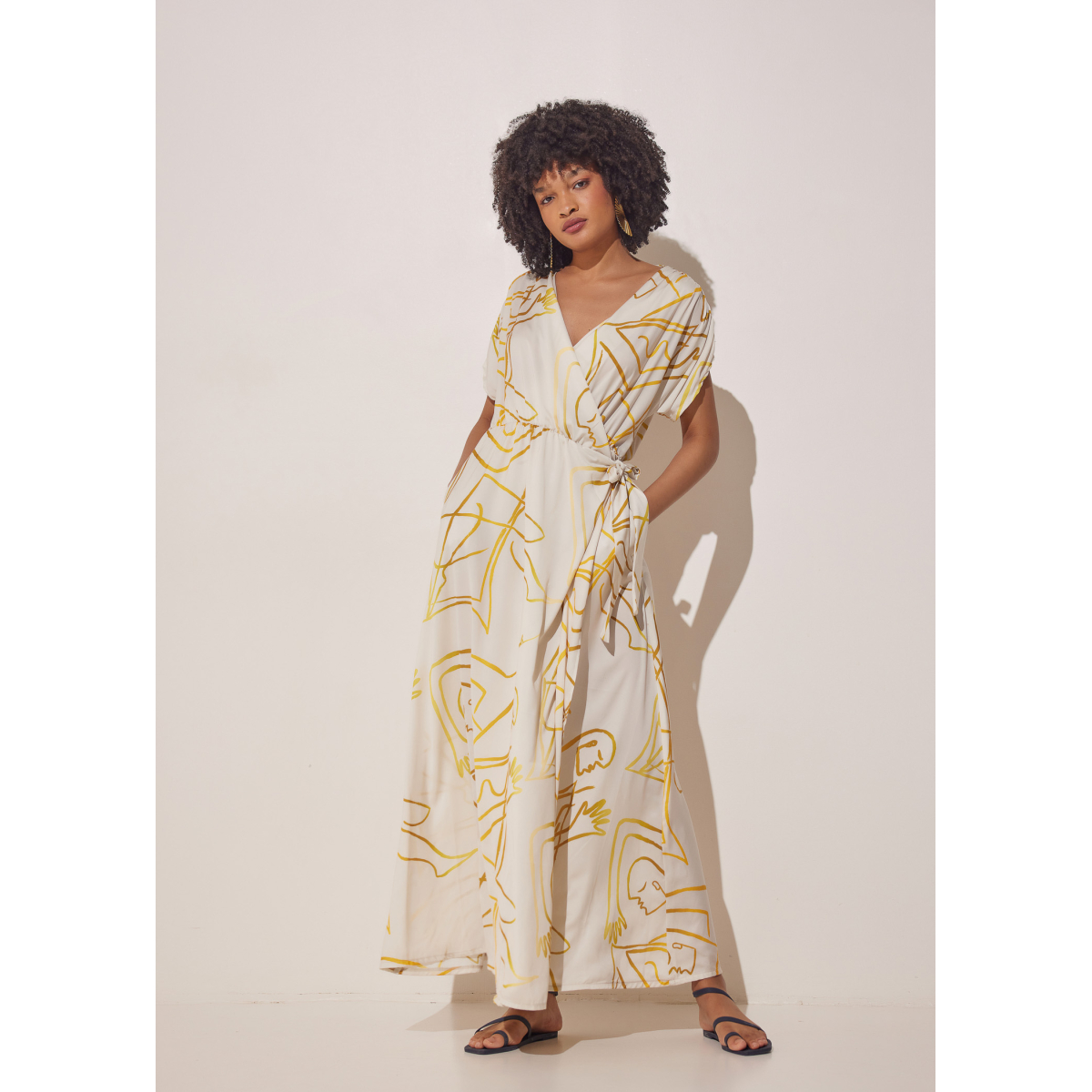 MAXI WRAP DRESS GOLD PRINT