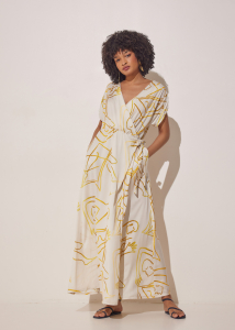 MAXI WRAP DRESS GOLD PRINT