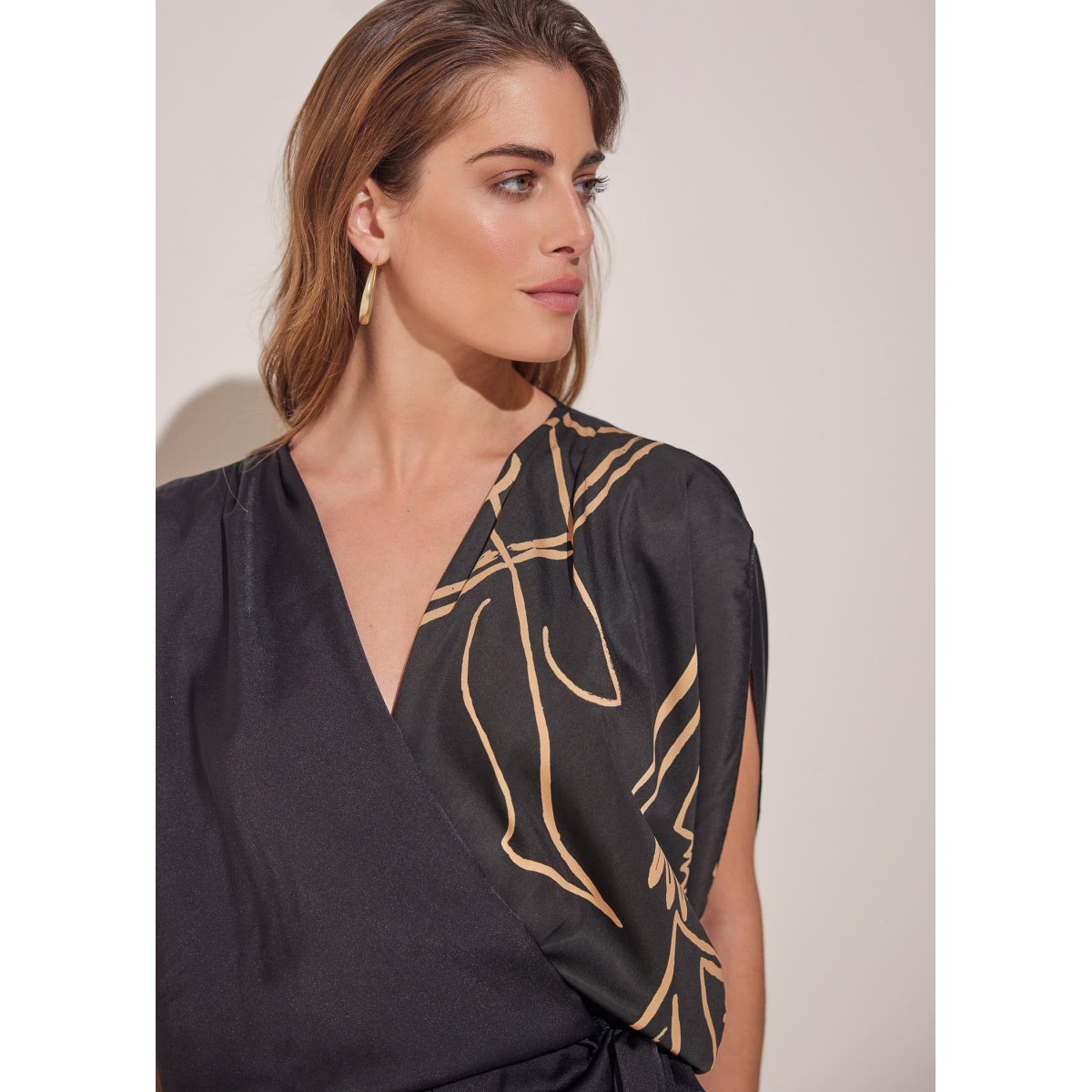 SILK MIDI WRAP DRESS BLACK