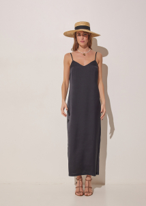 DELIGHT SILKY MIDI DRESS BLACK