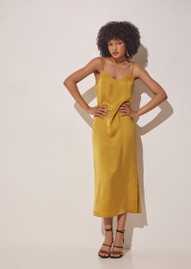 DELIGHT SILKY MIDI DRESS MUSTARD