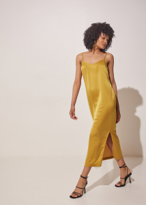 DELIGHT SILKY MIDI DRESS MUSTARD