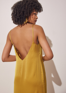 DELIGHT SILKY MIDI DRESS MUSTARD