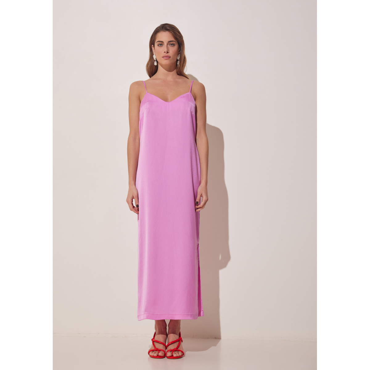 DELIGHT SILKY MIDI DRESS FRAMBOISE