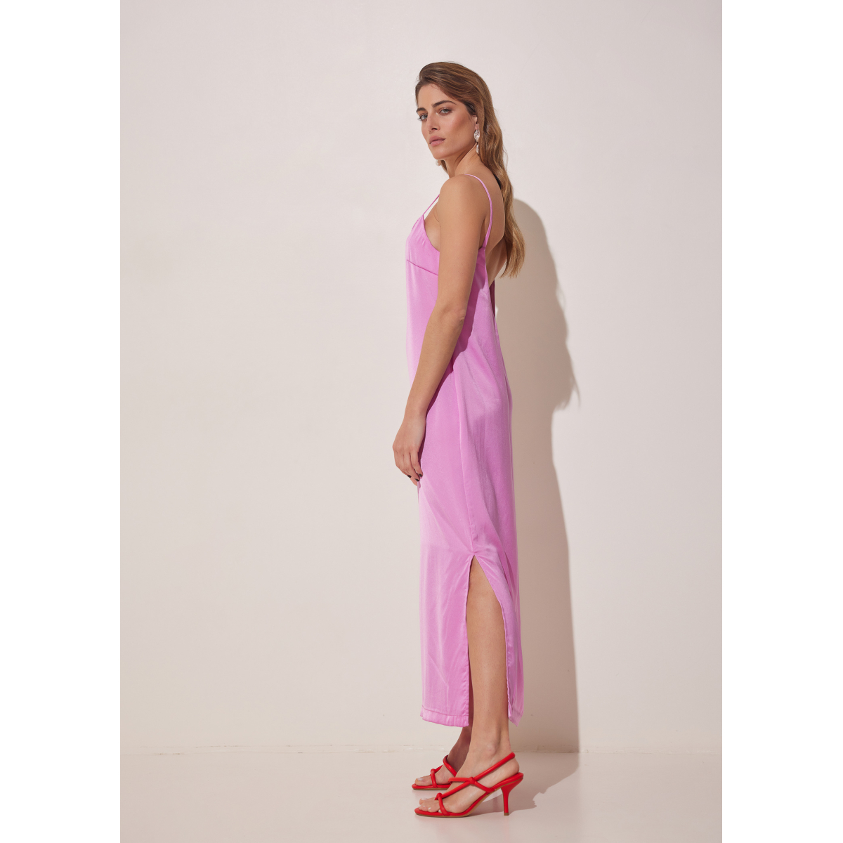 DELIGHT SILKY MIDI DRESS FRAMBOISE