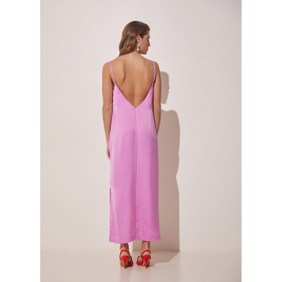 DELIGHT SILKY MIDI DRESS FRAMBOISE