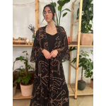 HERMIS SILK MAXI KAFTAN BLACK INTIMACY PRINT