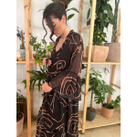 HERMIS SILK MAXI KAFTAN BLACK INTIMACY PRINT