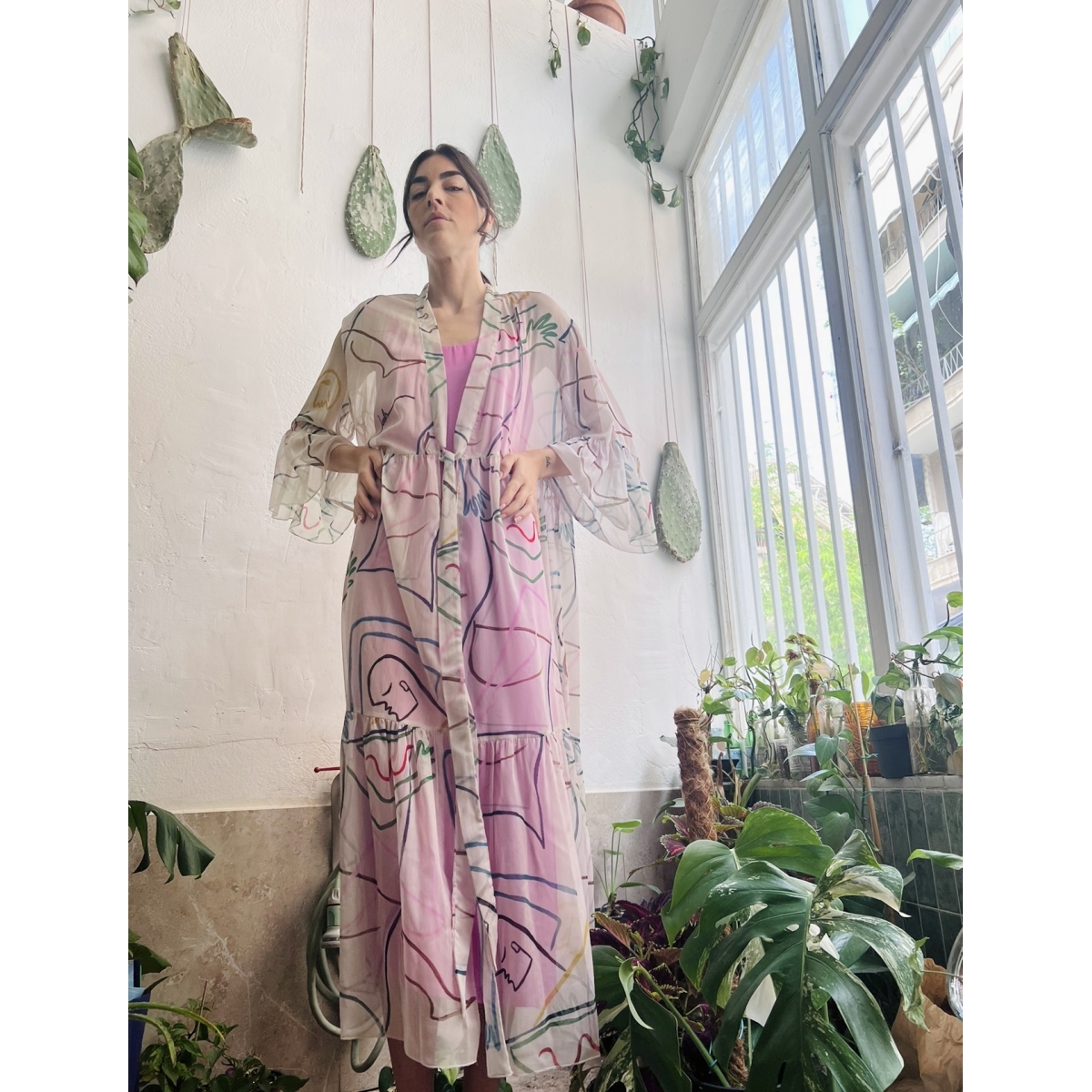 HERMIS SILK LONG KAFTAN INTIMACY PRINTED