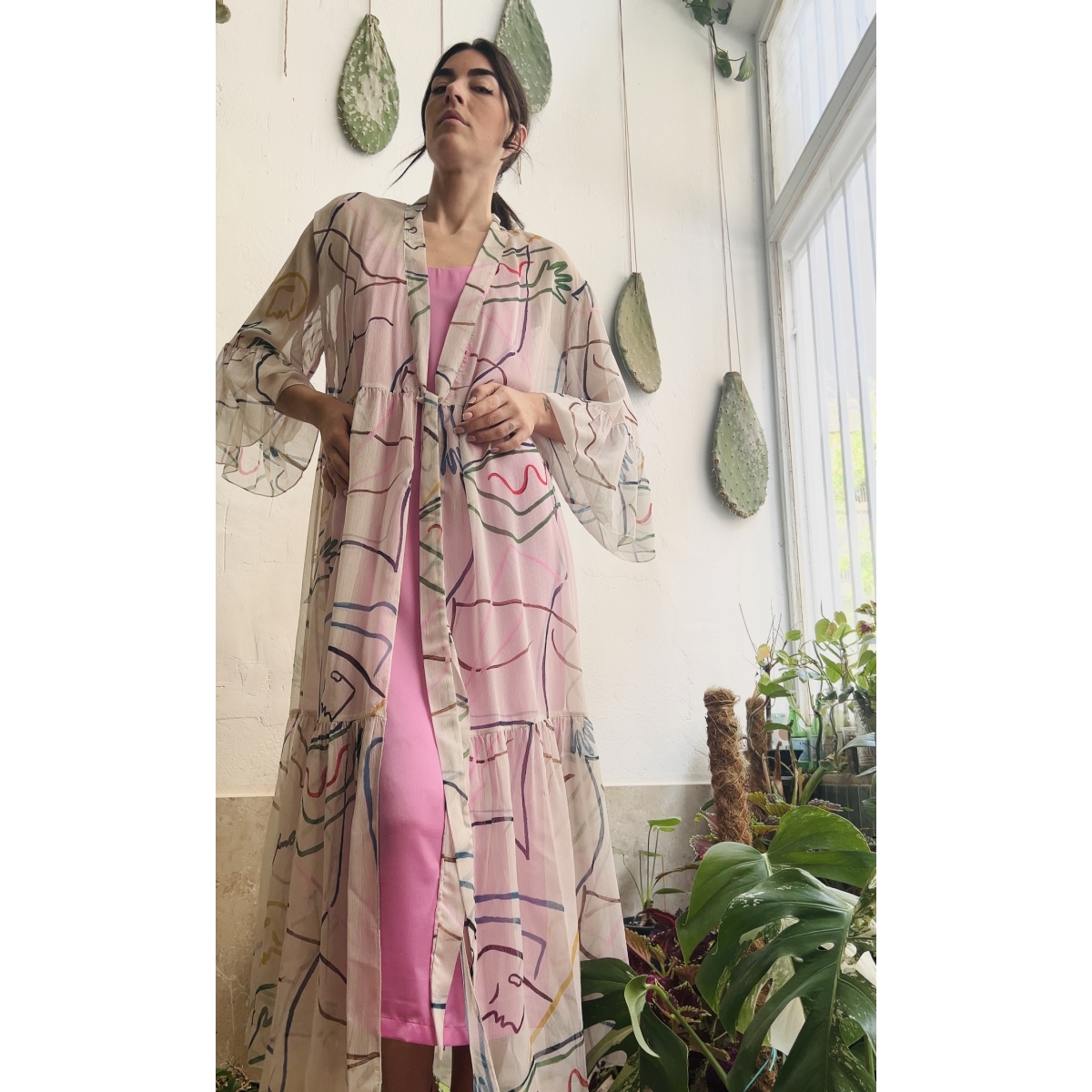 HERMIS SILK LONG KAFTAN INTIMACY PRINTED