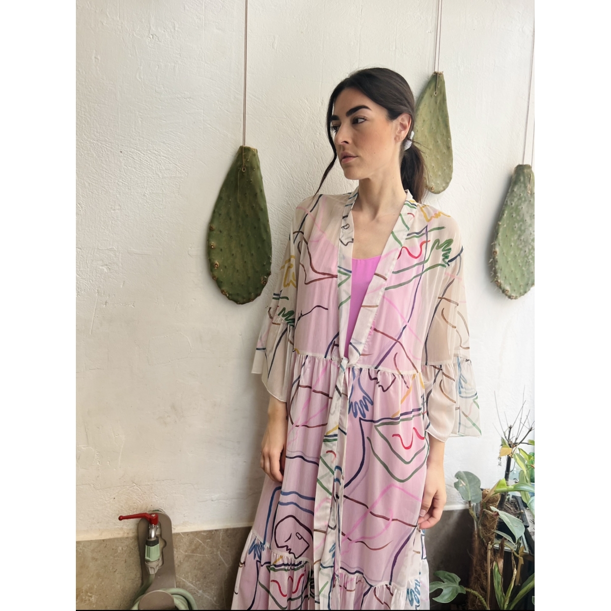 HERMIS SILK LONG KAFTAN INTIMACY PRINTED