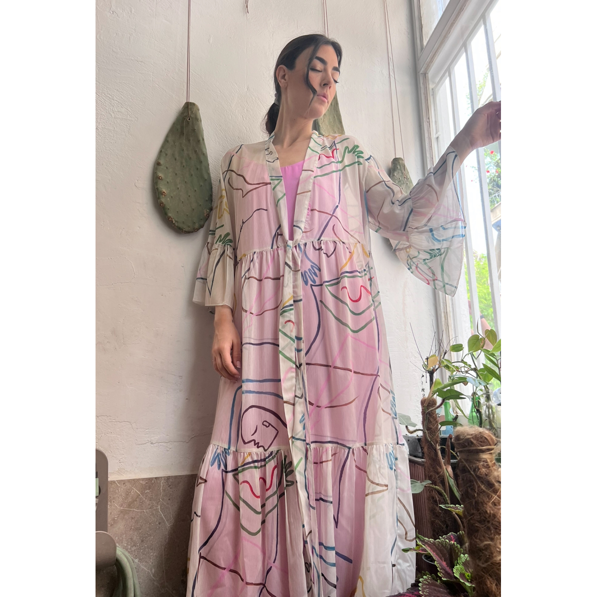 HERMIS SILK LONG KAFTAN INTIMACY PRINTED