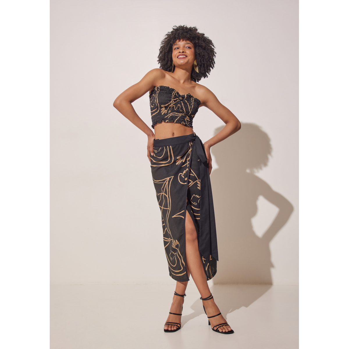 CALM PRINTED WRAP SKIRT BLACK INTIMACY